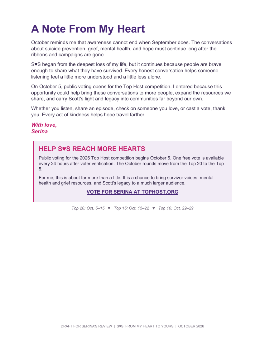 Page 2 of the October 2026 S.O.S. newsletter